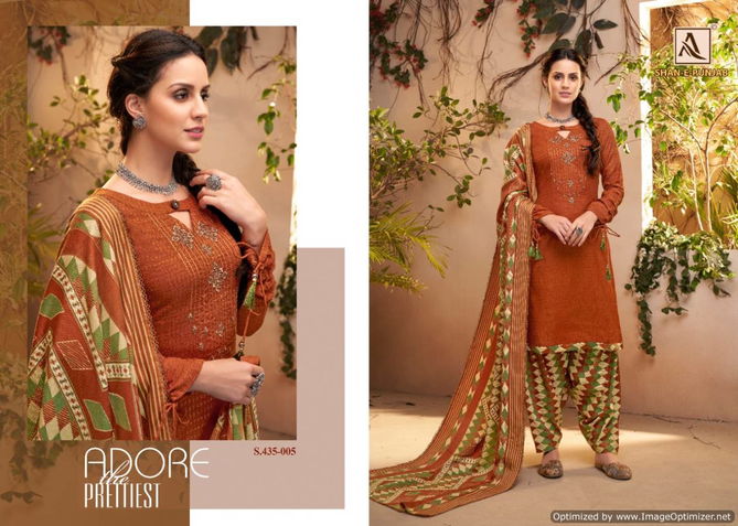 Alok Shan E Punjab Latest Designer Printed WIth Embroidery Work Dress Material With Pure Pashmina Shawl Print Dupatta With Four Side Lace Dupatta 