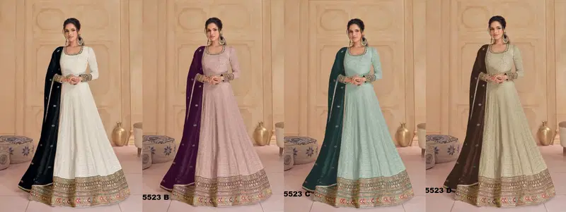 Hit Designer 5523 A to D Georgette Designer Gown With Dupatta Wholesale In India