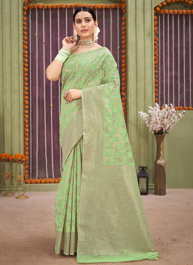 Sangam Rajnigandha New Fancy Festive Wear Linen Cotton Rich Pallu Saree Collection