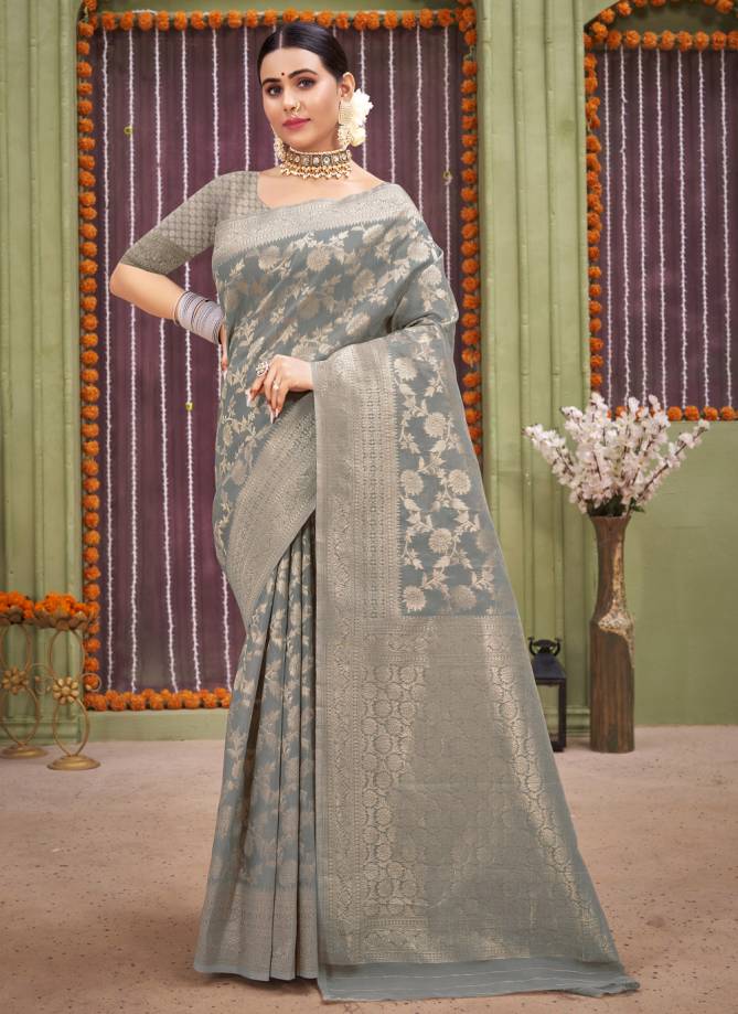 Sangam Rajnigandha New Fancy Festive Wear Linen Cotton Rich Pallu Saree Collection