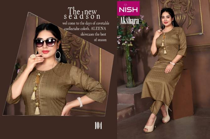 Nish Akshara Latest Fancy Designer Ethnic Wear Silk Kurti With Bottom Collection