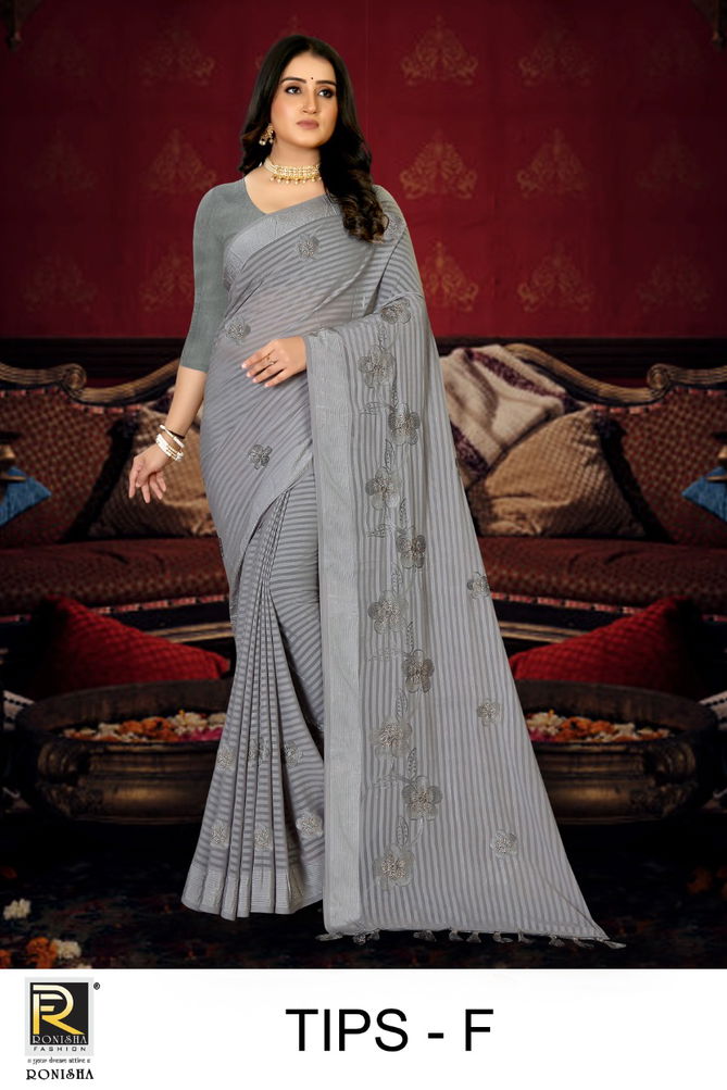 Ronisha Tips Latest Designer Ethnic Wear Thread Worked Super Hit Saree Collection 