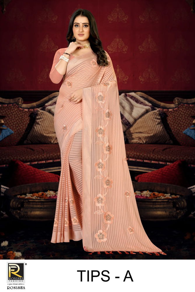 Ronisha Tips Latest Designer Ethnic Wear Thread Worked Super Hit Saree Collection 