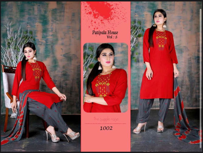 Ft Patiyala House 5 Latest Designer Fancy Festive Wear Rayon Printed Readymade Salwar Suit Collection
