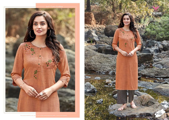 Vesh Saheli Latest Fancy Designer Casual Wear Rayon Worked  Kurtis With Bottom Collection
