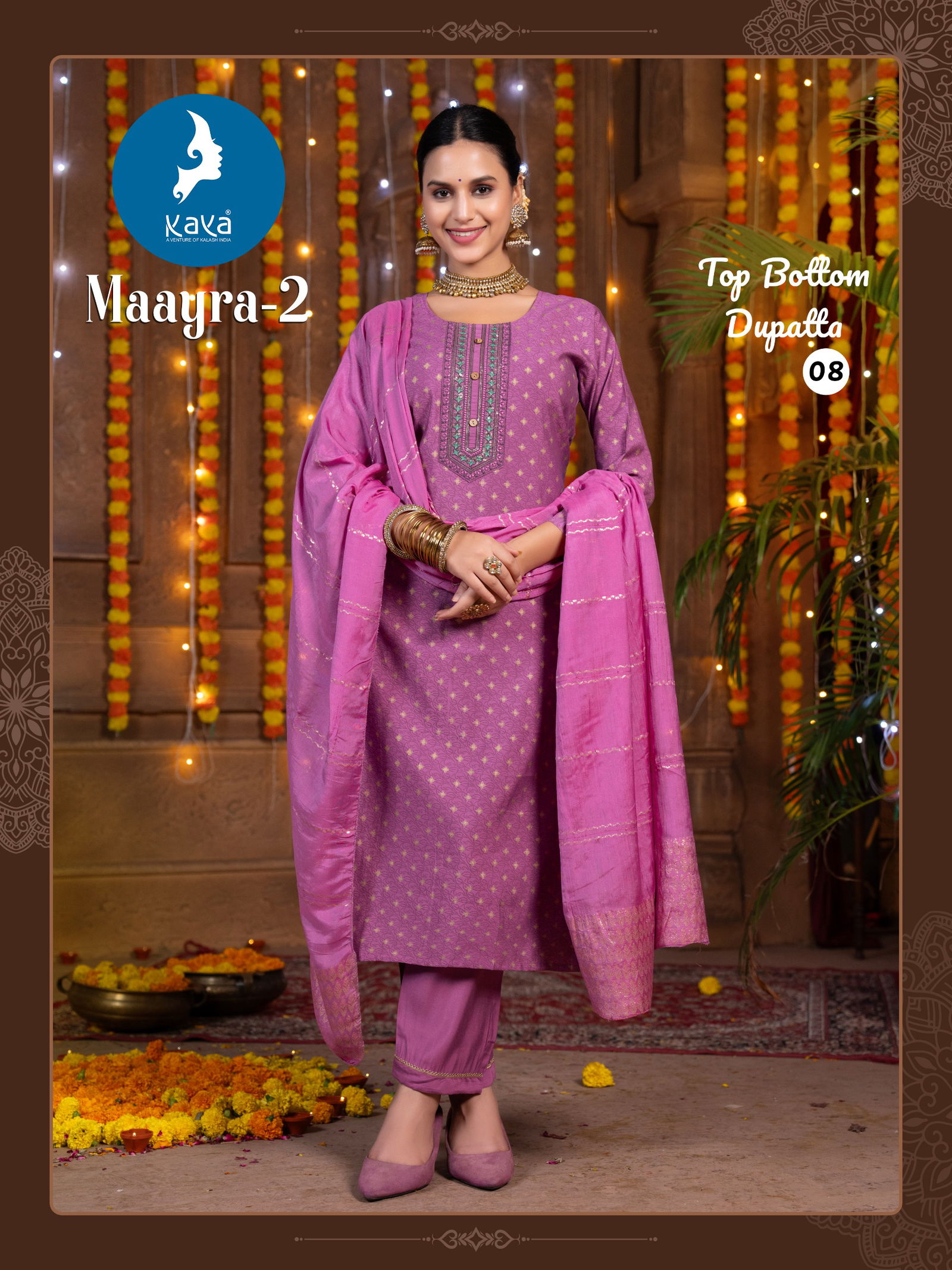 Maayra 2 By Kaya Straight Cut Roman Silk Kurti With Bottom Dupatta Wholesale Online