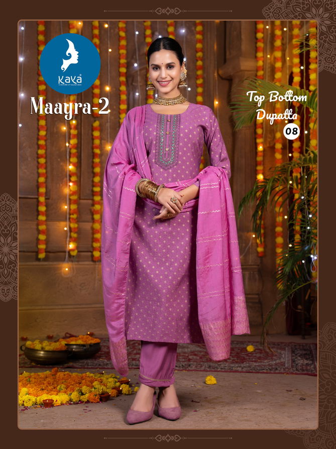 Maayra 2 By Kaya Straight Cut Roman Silk Kurti With Bottom Dupatta Wholesale Online