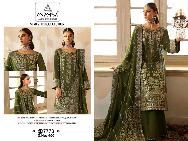 Anamsa 600 Faux Georgette Embroidery Pakistani Suit Wholesale In India