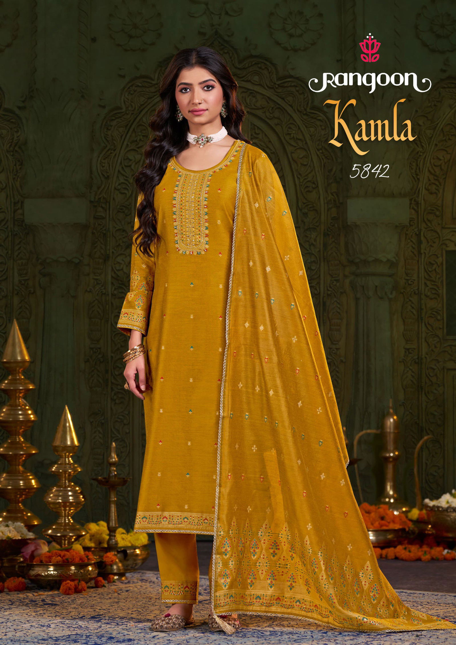 Kamla Jacquard  by Rangoon Khatli Handwork Kurti Bottom With Dupatta