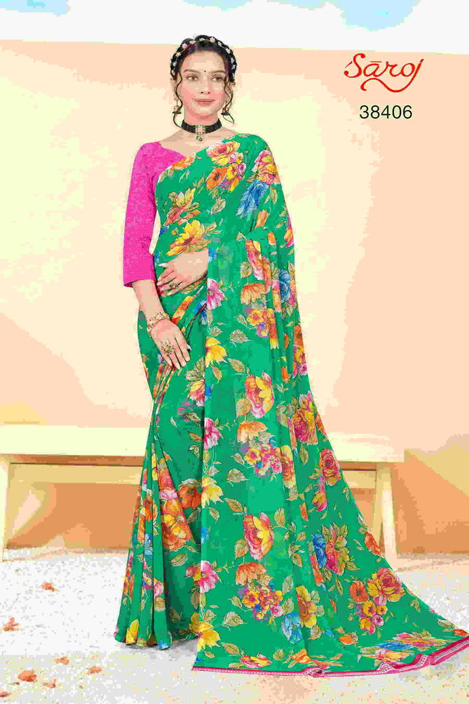 Saroj Spring Georgette 5 Ethnic Wear Wholesale Printed Georgette Sarees