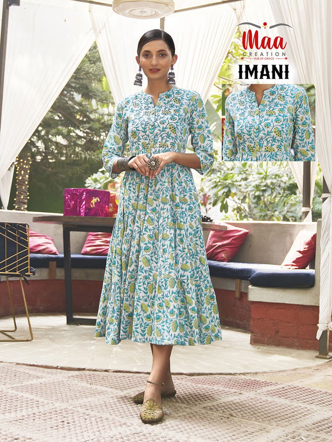 Maa Imani New Style Fancy Designer Wear Wholesale Cotton Printed Kurtis