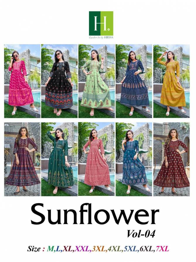 Hirwa Sunflower Vol 4 Printed Designer Wholesale Anarkali Kurti Catalog