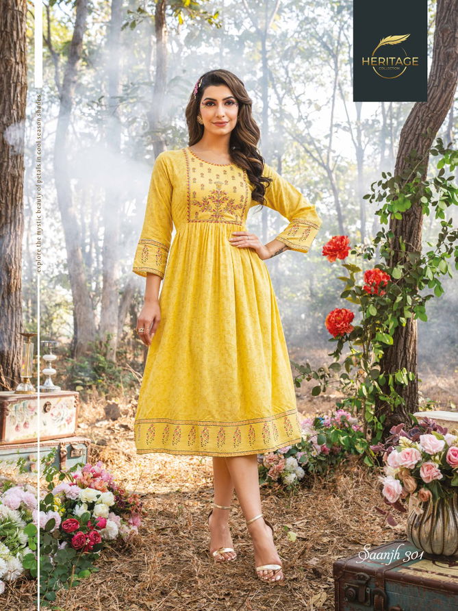 Heritage Saanjh Vol 3 Designer Wear Wholesale Designer Kurtis Catalog