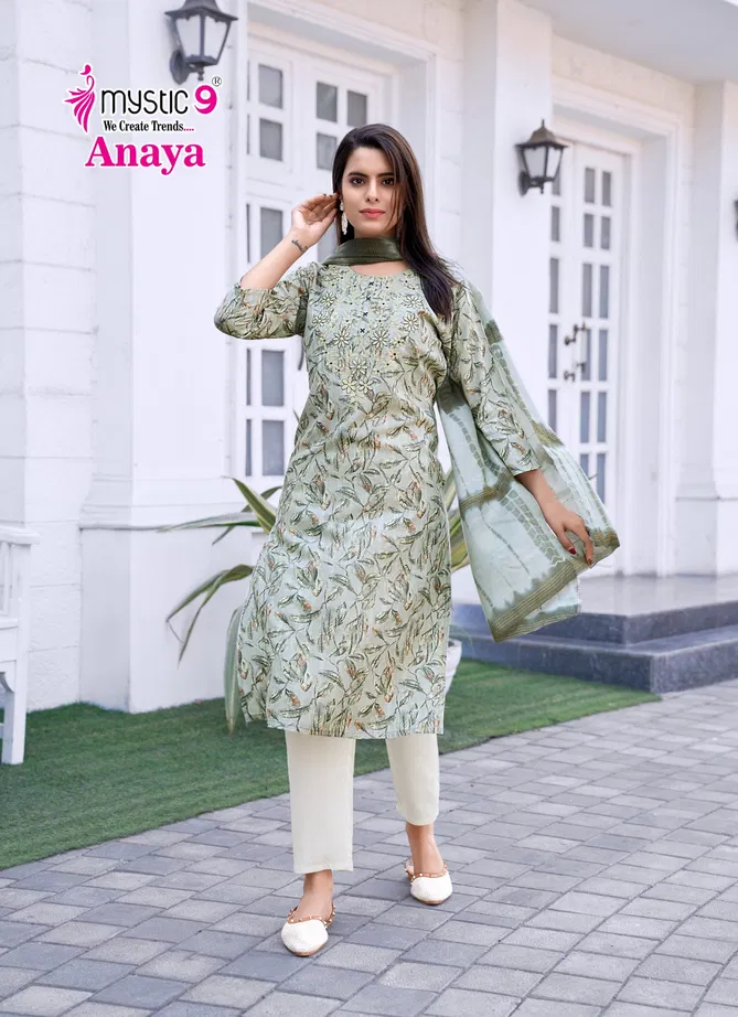 Anaya Vol 1 By Mystic 9 Rayon Embroidery Kurti With Bottom Dupatta Exporters In India