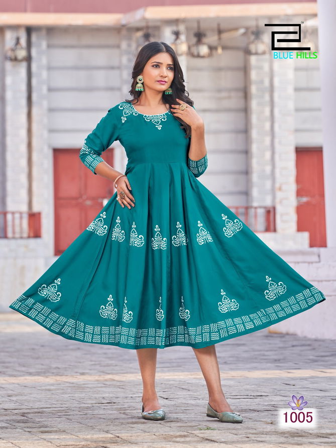 Blue Hills Colors Vol 1 Ethnic Wear Wholesale Printed Anarkali Long Kurti Catalog