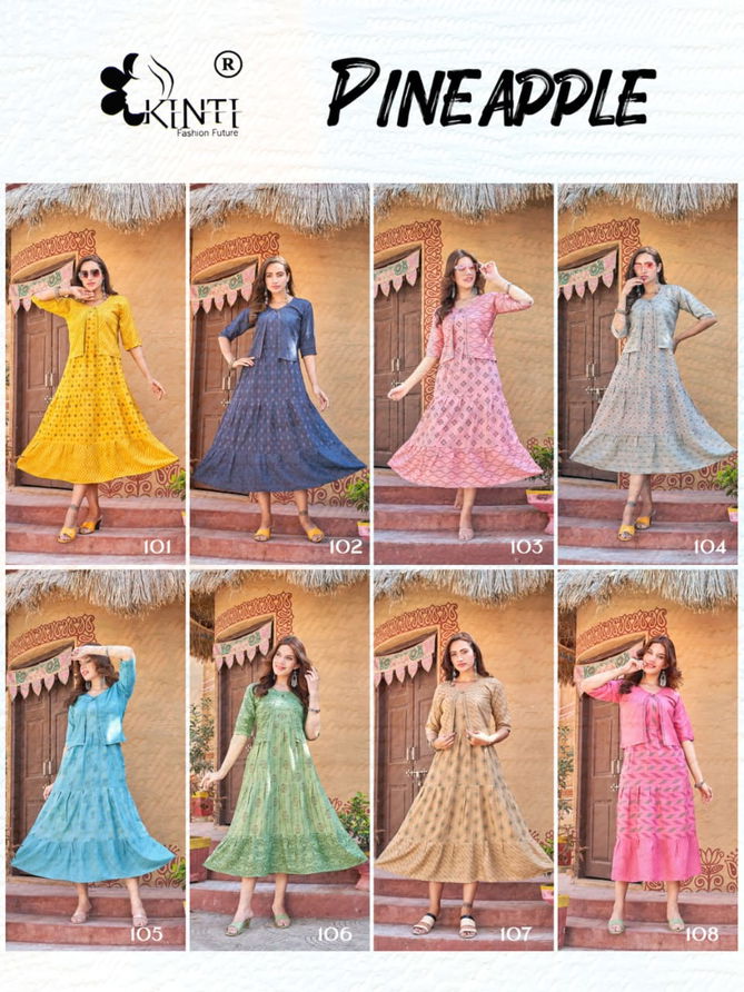 Kinti Pineapple Fancy Ethnic Wear Wholesale Long Kurti With Jacket Catalog