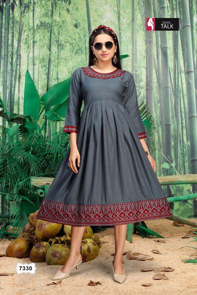 Ft Kajol Flair Embroidred Latest Fancy Designer Casual Wear Rayon Kurti Collection
