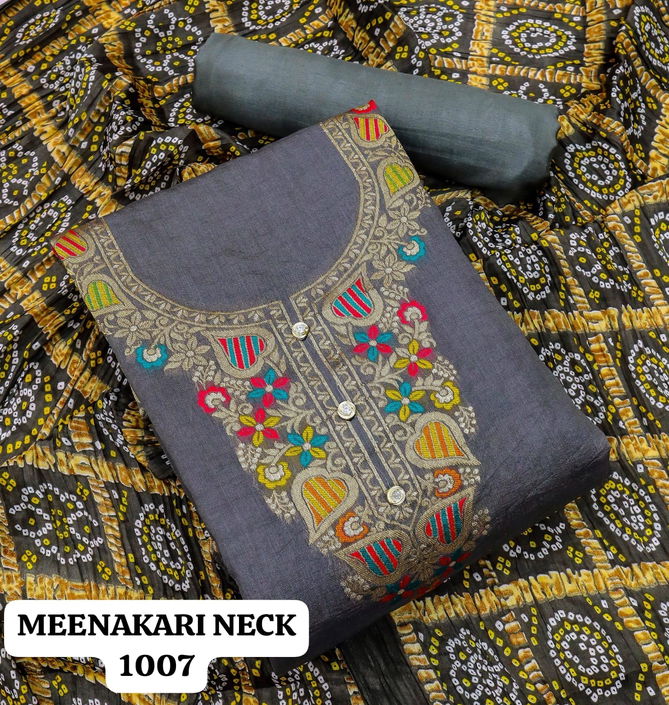 Meenakari Neck Daman By Rahul Nx Bandhani Printed Surat Dress Material Wholesale Market