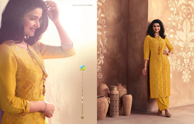 VINAY FASHION LIGHTNING VOL-4 Latest Fancy Festive Wear Pure Viscose Dola Jacquard With Minakari Work Heavy Kurti With Palazzo Collection