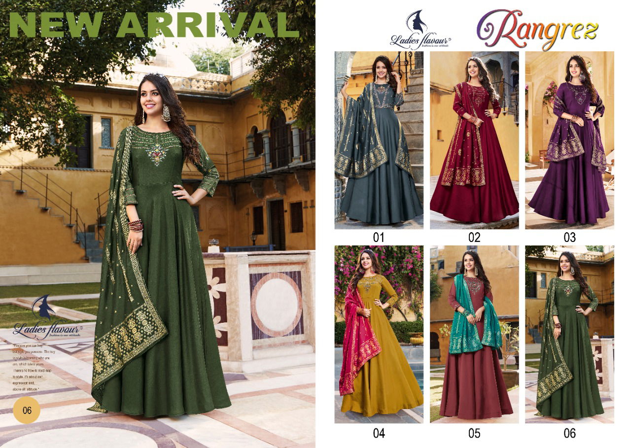 Ladies Flavour Rangrez Wholesale Readymade Gown Catalog