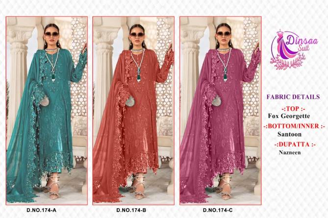 Dinsaa 174 Festive Wear Wholesale Pakistani Suit Catalog