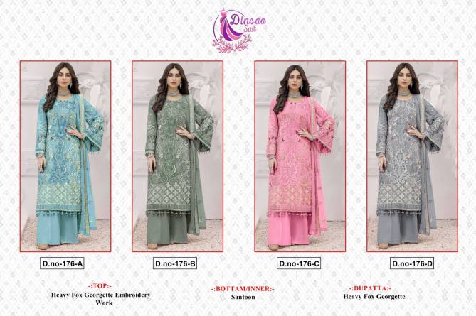 Dinsaa 176 Fancy Georgette Wholesale Pakistani Suit Catalog