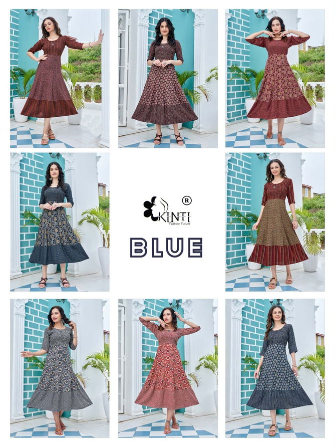 Kinti Blue Ethnic Wear Wholesale Printed Anarkali Kurtis