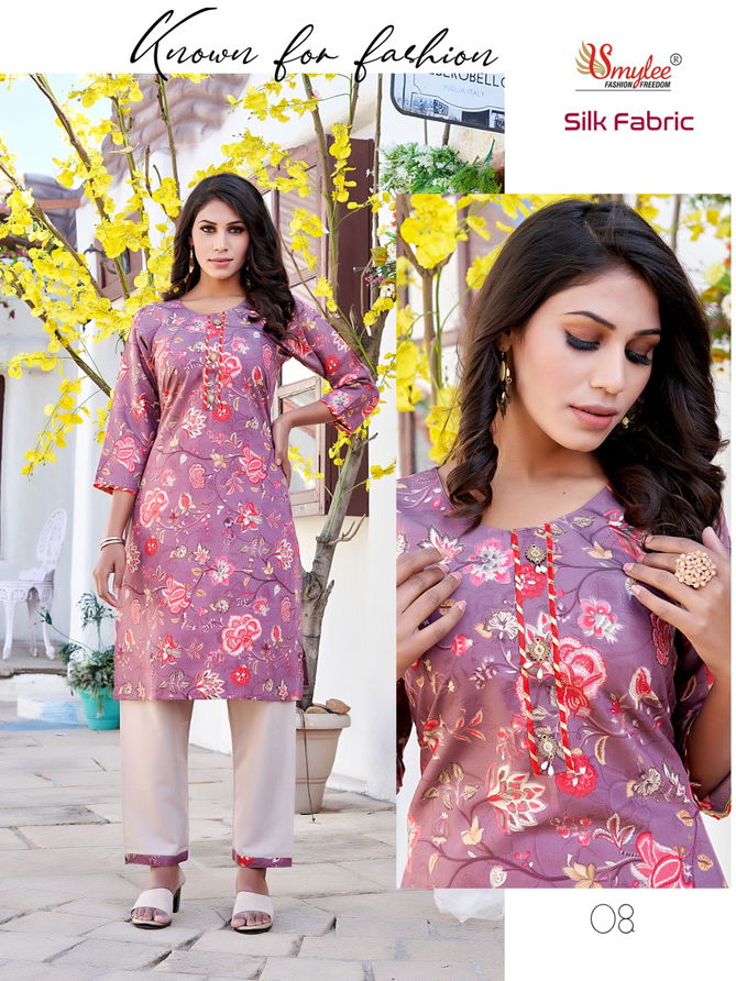 Smylee Silk Fabric Wholesale Printed Kurti With Bottom Catalog