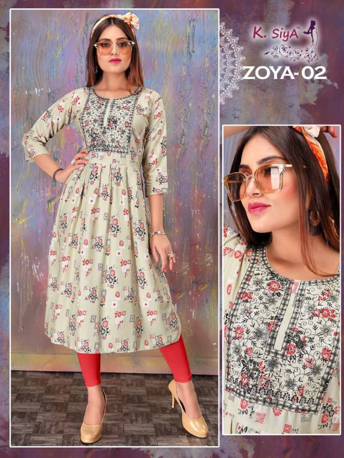 K Siya Zoya 01 Latest Regular Wear Rayon Printed Kurti Collection