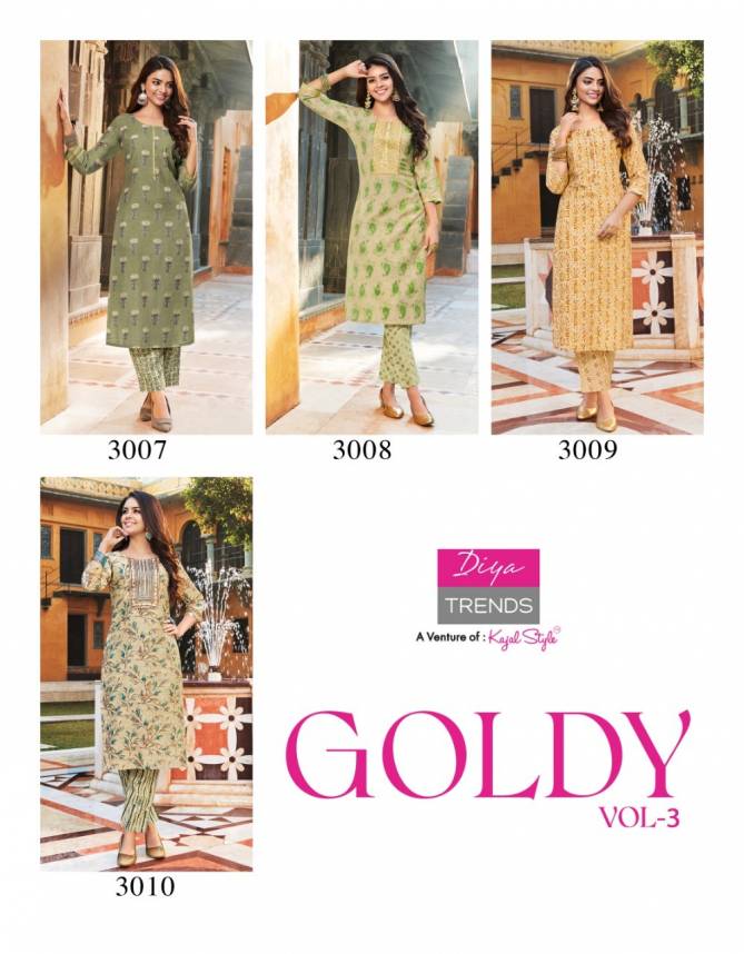 Goldy Vol 3 By Diya Trends Printed Wholesale Kurti With Bottom