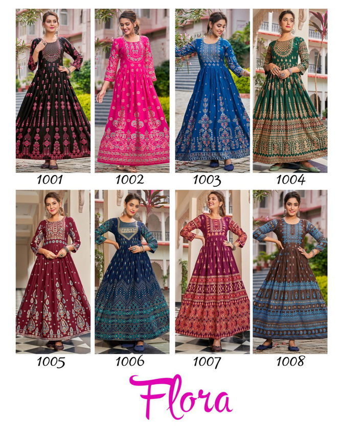 Banwery Flora 1001-1008 Wholesale Anarkali Kurtis Catalog