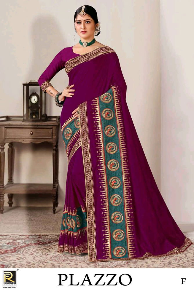 Ronisha Plazzo Colors Embroidery Worked Wholesale Silk Sarees Catalog