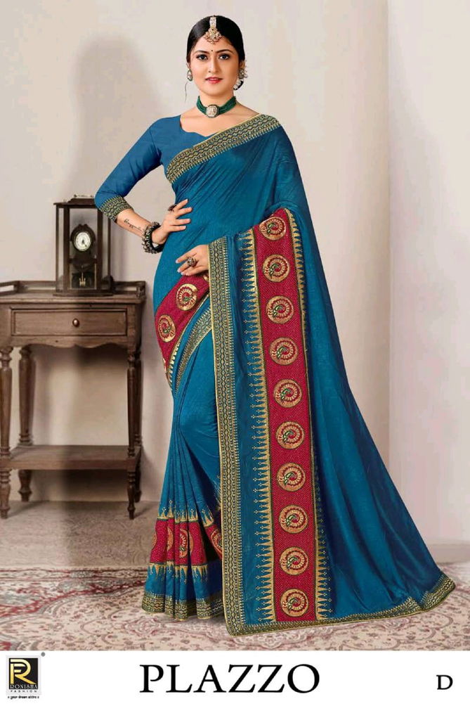 Ronisha Plazzo Colors Embroidery Worked Wholesale Silk Sarees Catalog