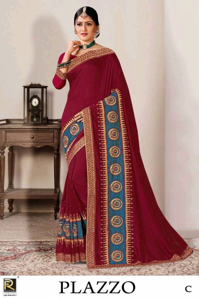 Ronisha Plazzo Colors Embroidery Worked Wholesale Silk Sarees Catalog