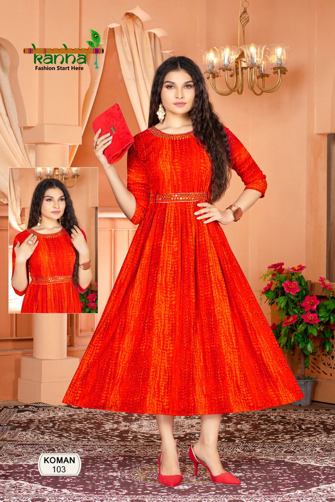 Koman By Kanha 101-106 Printed Kurtis Catalog