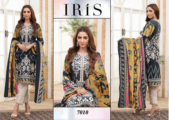 Iris 7 Printed Pure Cotton top With Mal Mal Dupatta Karachi Dress Material Collection
