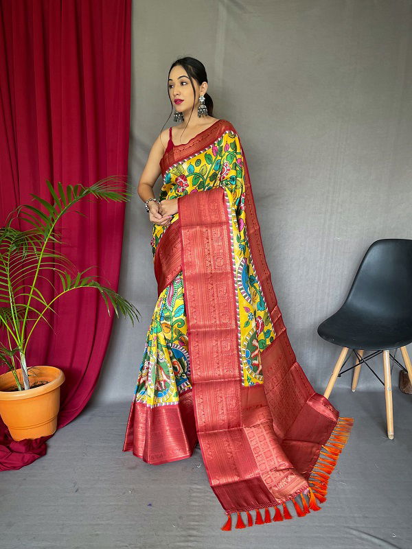 Kalamkari Gala Colors Kanchipuram Digital Printed Saree Collection