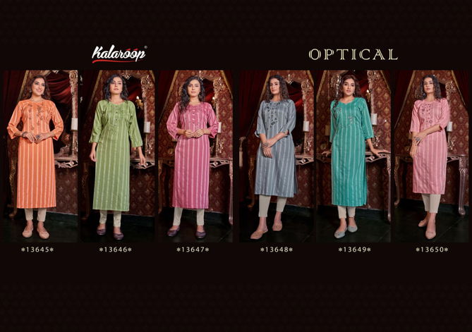 Kalaroop Optical By Kessi 13645-13650 Embroidery Kurtis Catalog