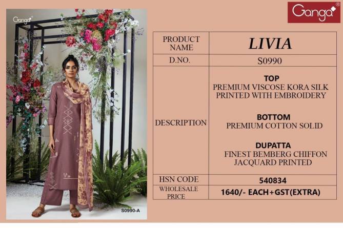 Livia S0990 By Ganga Colors Designer Salwar Suit Catalog