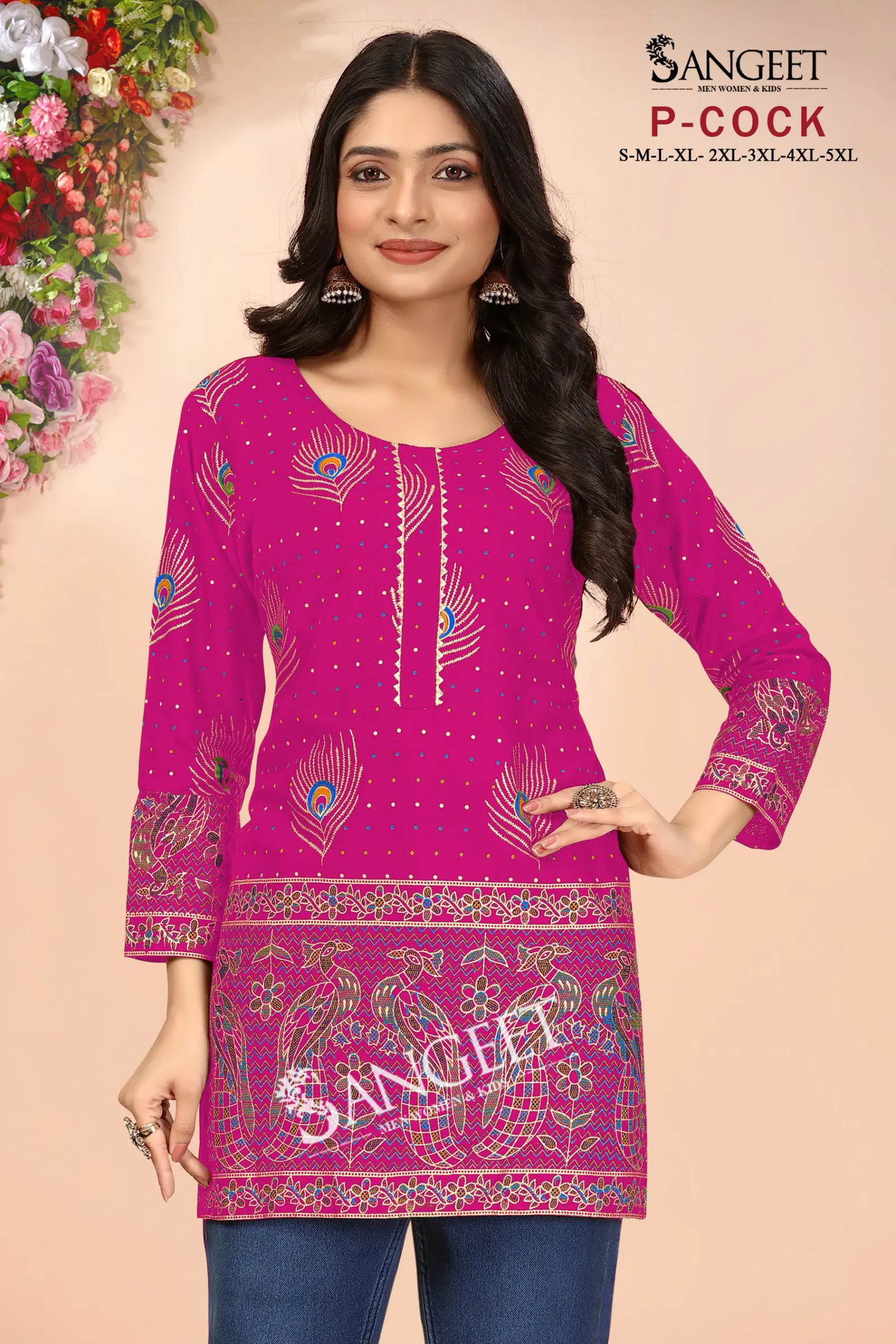 P Cock By Sangeet Rayon Gold Multi Printed Ladies Top Orders In India