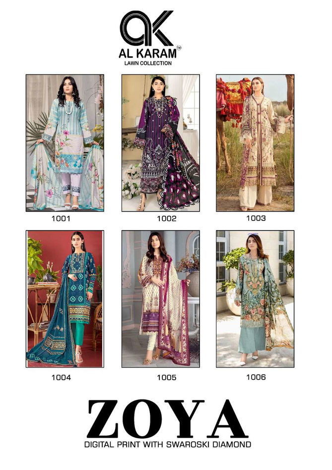 Zoya By Al Karam 1001-1006 Karachi Cotton Dress Material Catalog