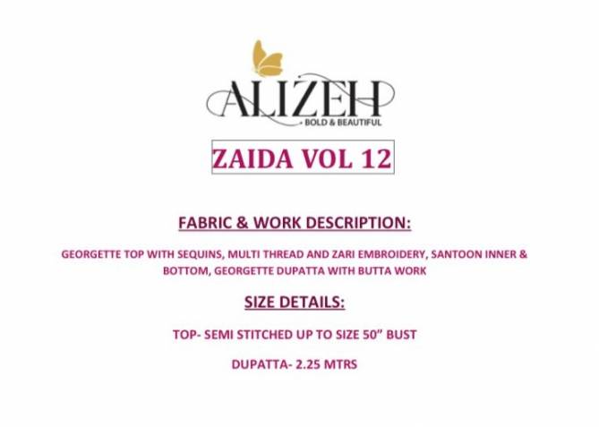 Zaida Vol 12 By Alizeh Georgette Salwar Suits Catalog