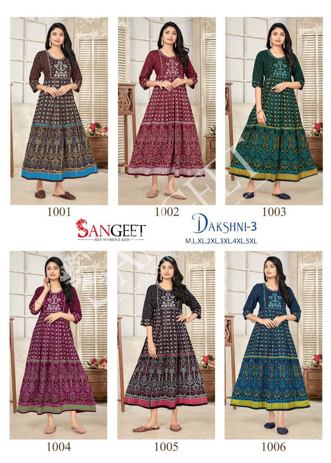 Dakshni 3 By Sangeet 1001-1006 Anarkali Kurtis Catalog