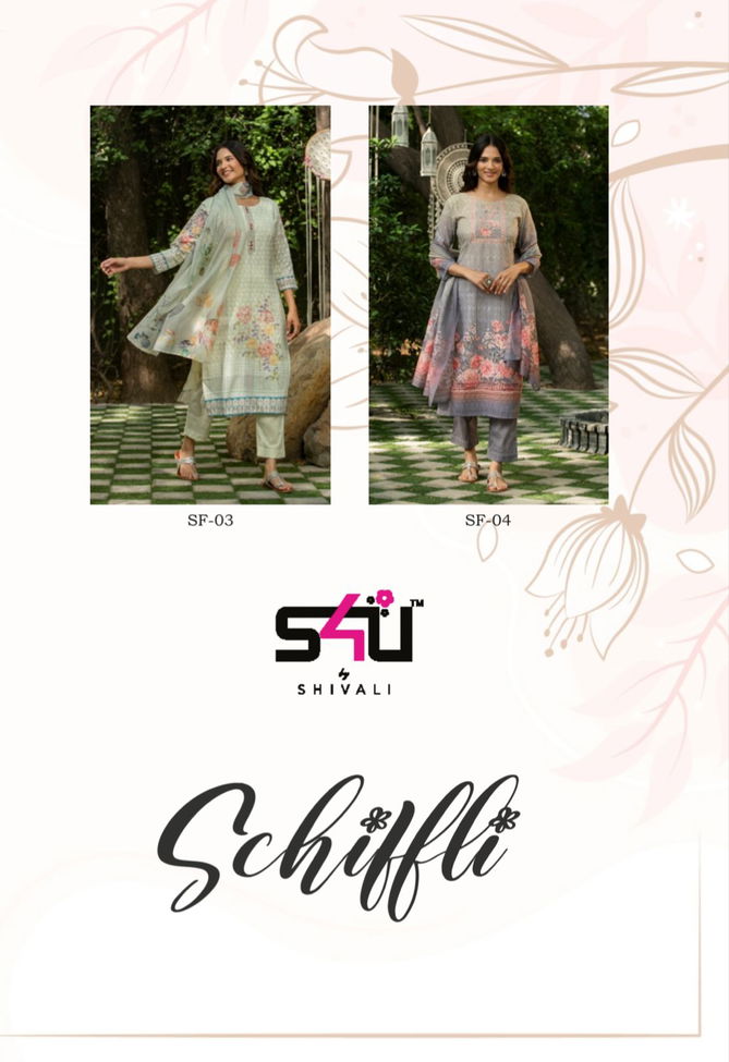 Schiffli By S4u SF-01 To 05 Readymade Cotton Salwar Suits Catalog