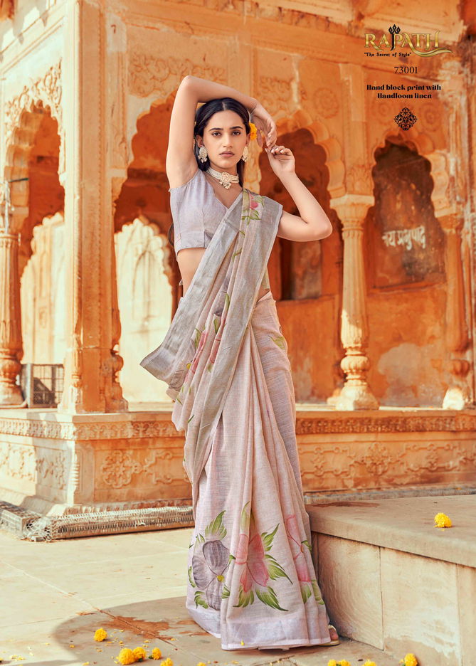 Ruby By Rajpath Linen Printed Sarees Catalog