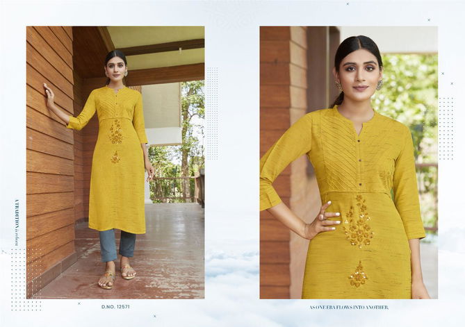 Kalaroop Pears Fancy Wear Designer Rayon Fancy Hand Work Kurti Collection
