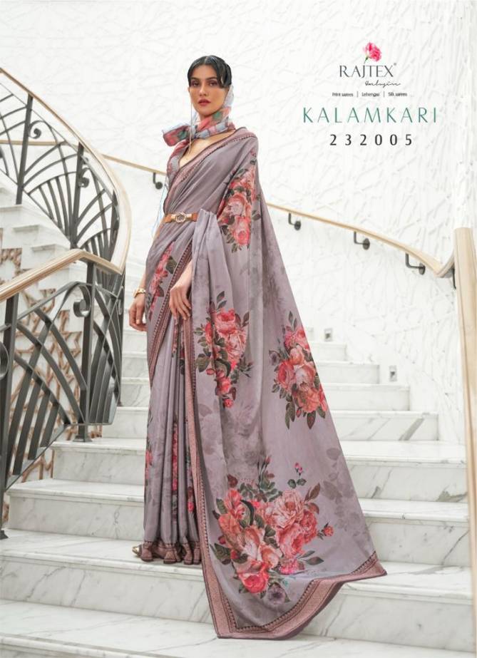 Rajtex Kalamkari Stylish Party Wear Crepe Silk Printed Designer Saree Collection