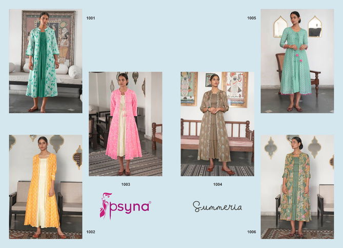 Summeria By Psyna 1001-1006 Shrug Party Wear Kurtis Catalog