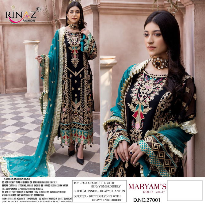 Rinaz Maryams Gold 17 Fancy Festive Wear Georgette Heavy Pakistani Salwar Kameez Collection