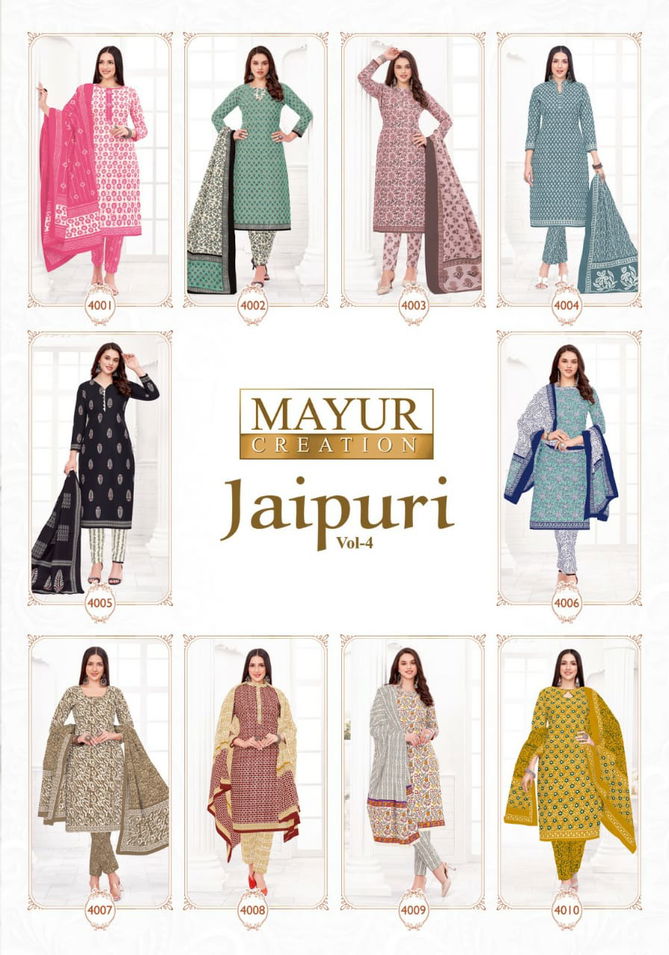 Jaipuri Vol 4 By Mayuri Casual Cotton Dress Material Catalog